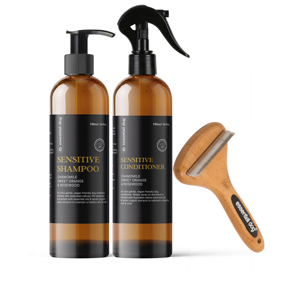 Shedding Season Dog Grooming Bundle - Sensitive Shampoo, Conditioner & Deshedding Tool