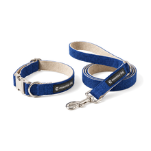 Hemp and Cotton Everyday Walk Bundle — Ink Blue with its matching collar and lead on a clean white background.
