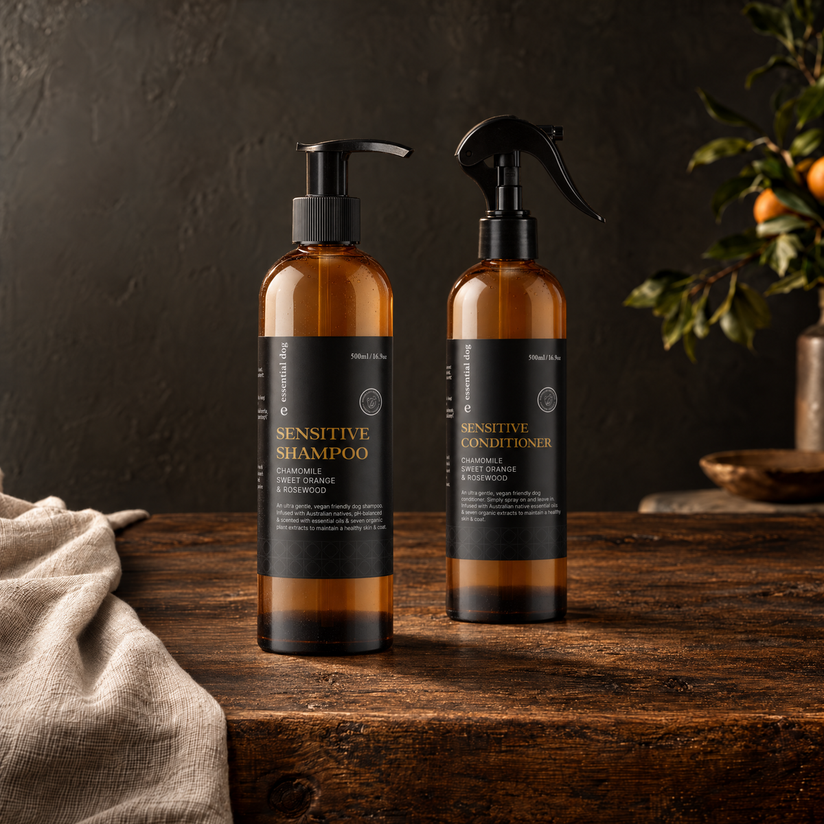 Sensitive Bath Bundle in a grounded editorial tabletop scene with its included selected products.