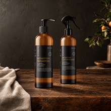 Sensitive Bath Bundle in a grounded editorial tabletop scene with its included selected products.
