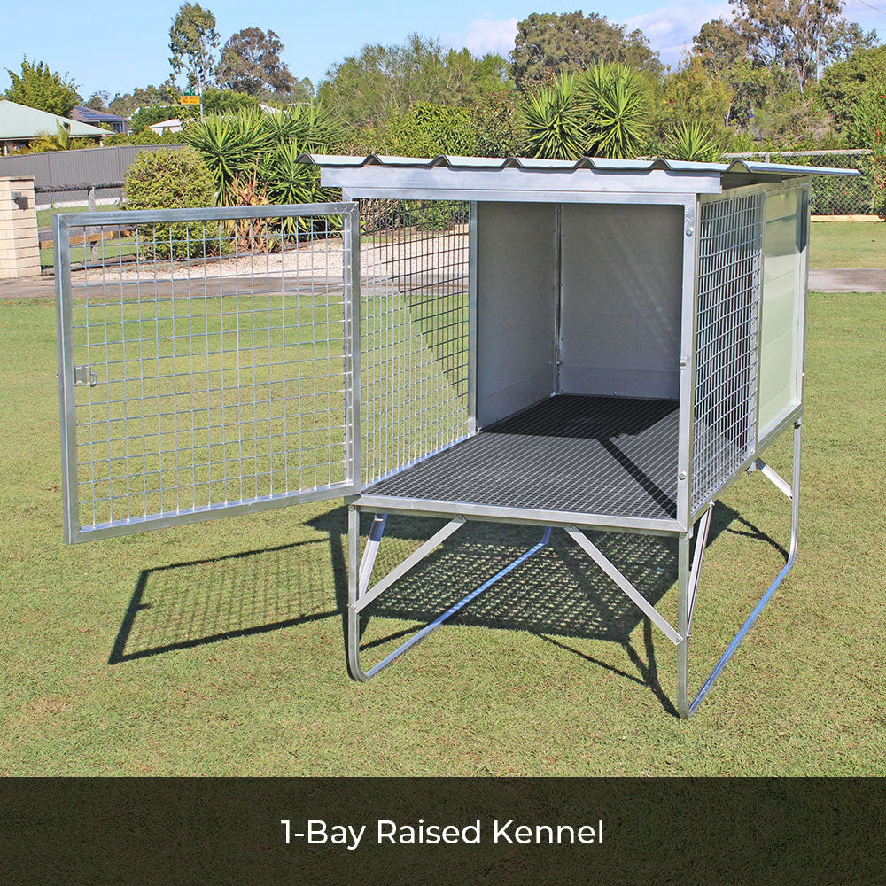1-Bay Raised Kennel and Insulated Dog House Bundle