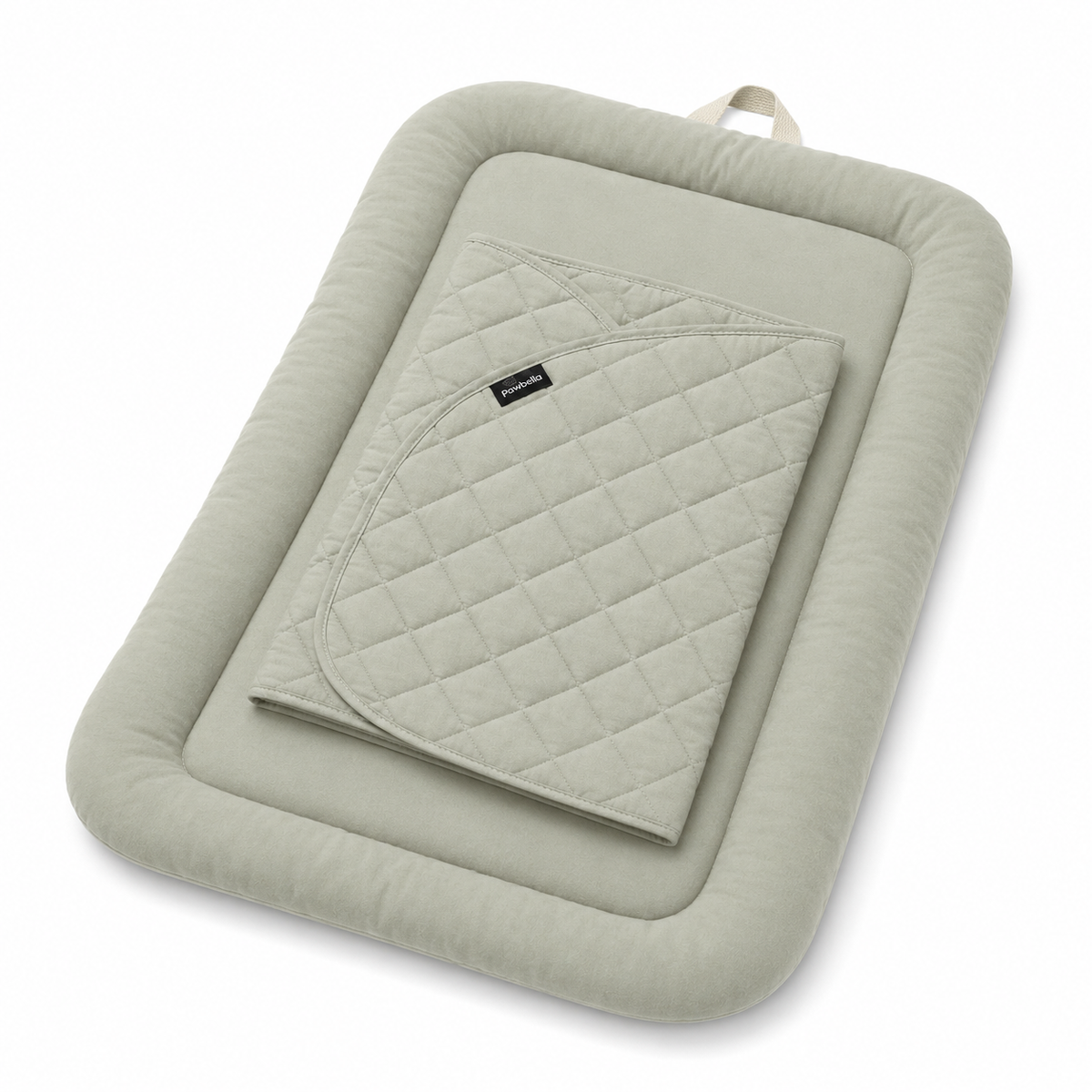 Khaki Pawbella Essential Pet Stroller plush cushion set with quilted magnetic cover