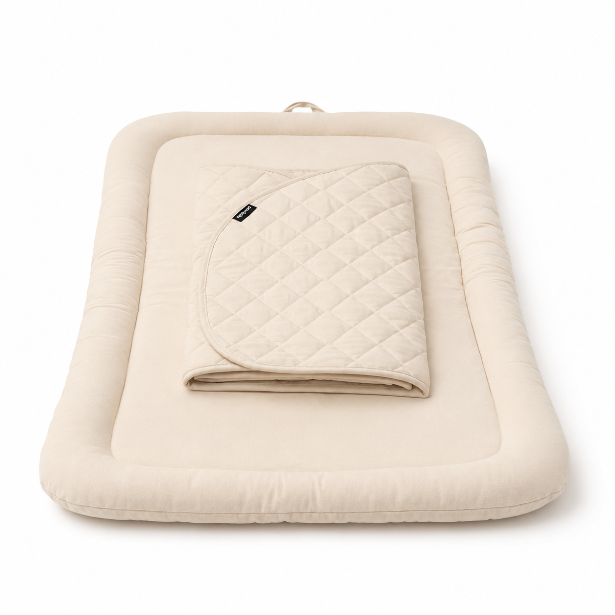 Front view of the beige Pawbella pet stroller plush cushion set with raised cushioned edge