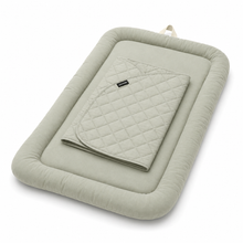 Khaki Pawbella Ultimate Pet Stroller plush cushion set, angled product view