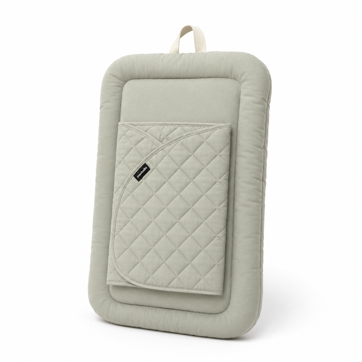 Top view of the khaki Pawbella Ultimate Pet Stroller plush cushion set